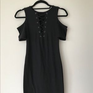 Lace up cold shoulder mini dress
